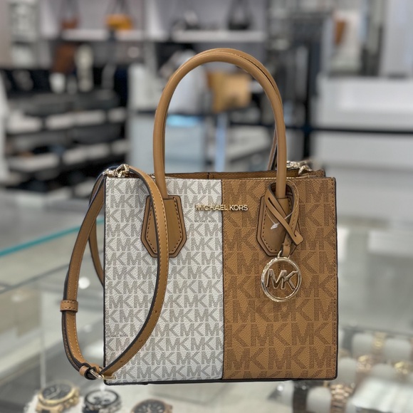 Michael Kors Mercer Satchel Shoulder Crossbody Bag MK Deer Multi Colorblock - Picture 1 of 14